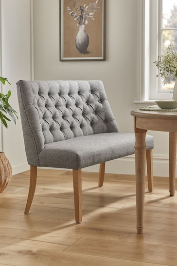 Chunky Weave Mid Grey Wolton Natural Legs High Back Collection Luxe Oak Effect Leg Dining Bench