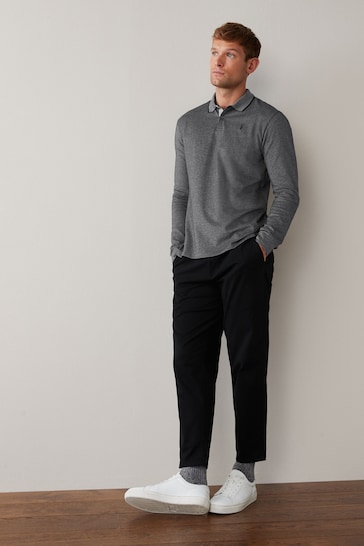 Charcoal Grey Oxford Long Sleeve Pique Polo Shirt