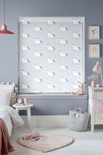 Blue Grey Magical Unicorn Made To Measure Roller Blind