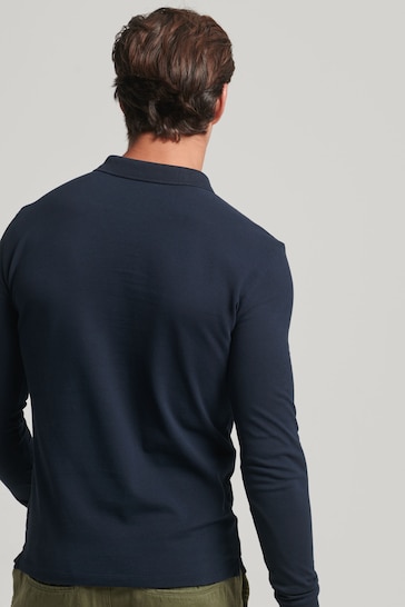 Superdry Blue Long Sleeve Pique Polo Shirt
