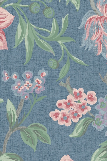 Laura Ashley Blue Tapestry Floral Fabric By The Metre