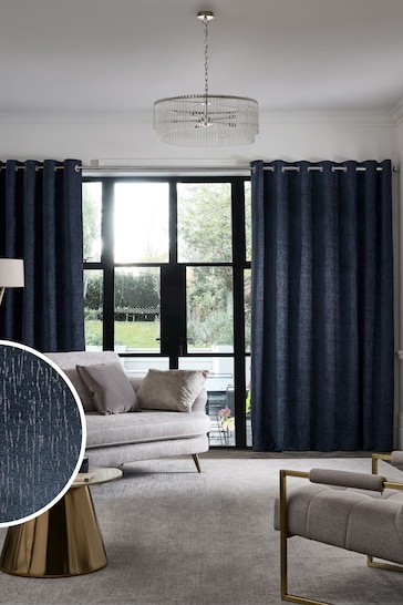 Navy Blue Next Heavyweight Chenille Eyelet Blackout/Thermal Curtains