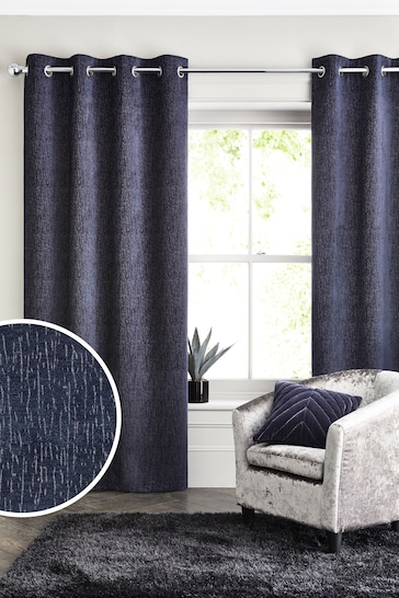 Navy Blue Next Heavyweight Chenille Eyelet Blackout/Thermal Curtains