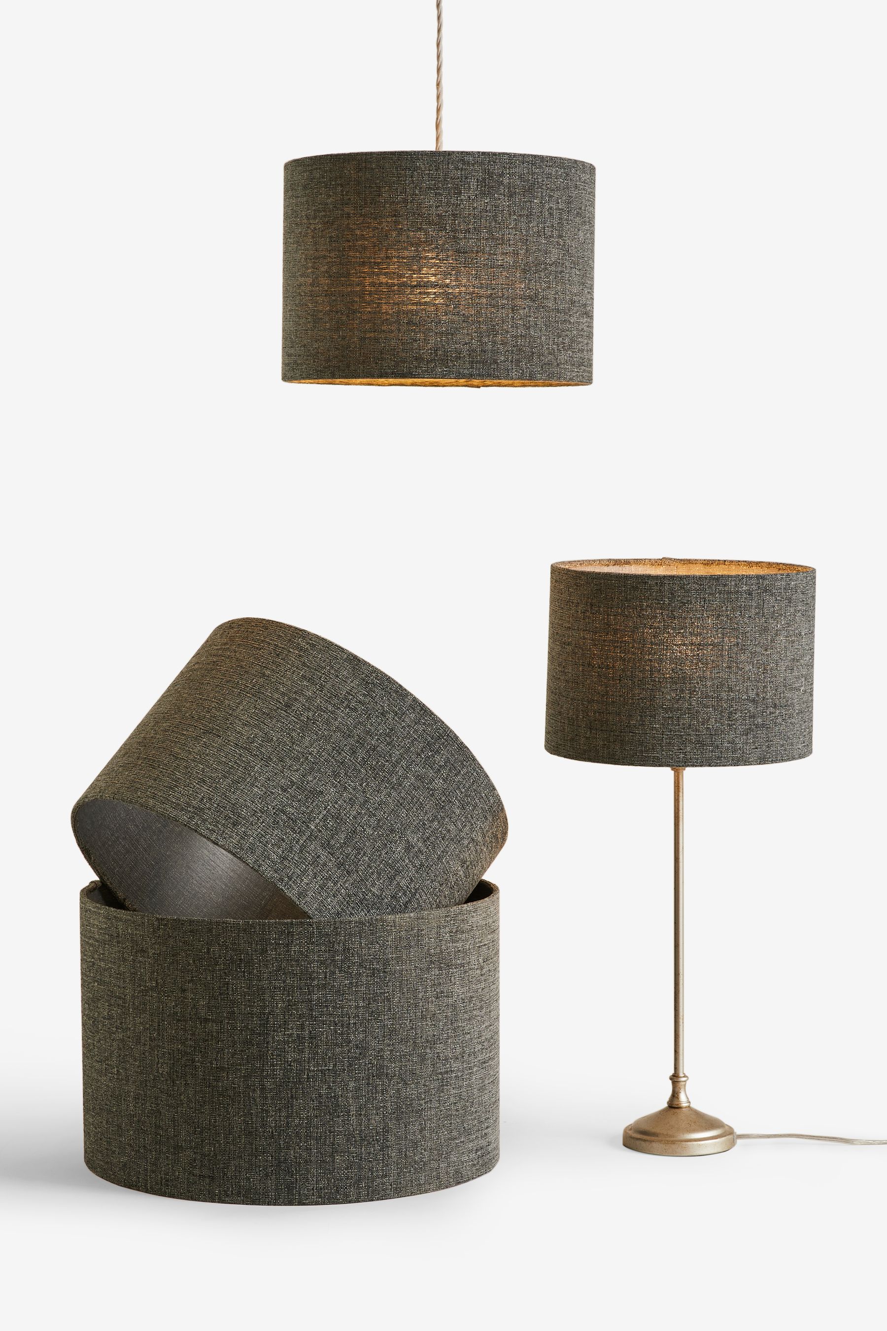 Charcoal Grey Tweedy Plain Easy Fit Shade Ceiling Light