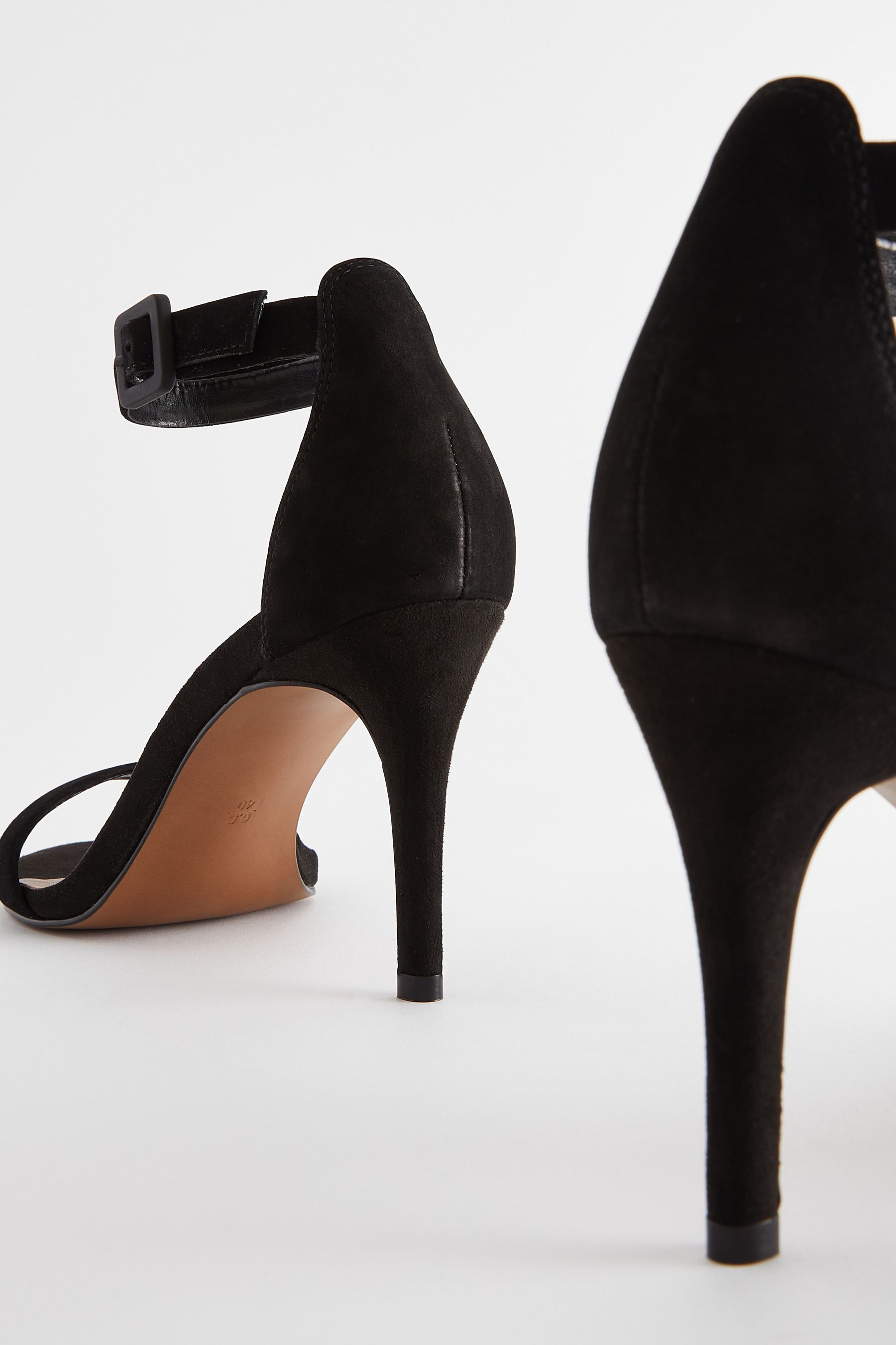 Black Signature Leather Mid Heel Sandals