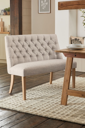 Chunky Weave Mid Natural Wolton Natural Legs High Back Collection Luxe Oak Effect Leg Dining Bench