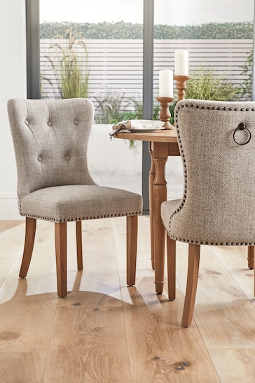 Chunky Weave Mid Natural Blair Oak Effect Leg Dining Chairs Set of 2