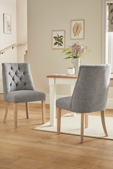 Set of 2 Chunky Weave Mid Grey Wolton Collection Luxe Light Wood Leg Dining Chairs