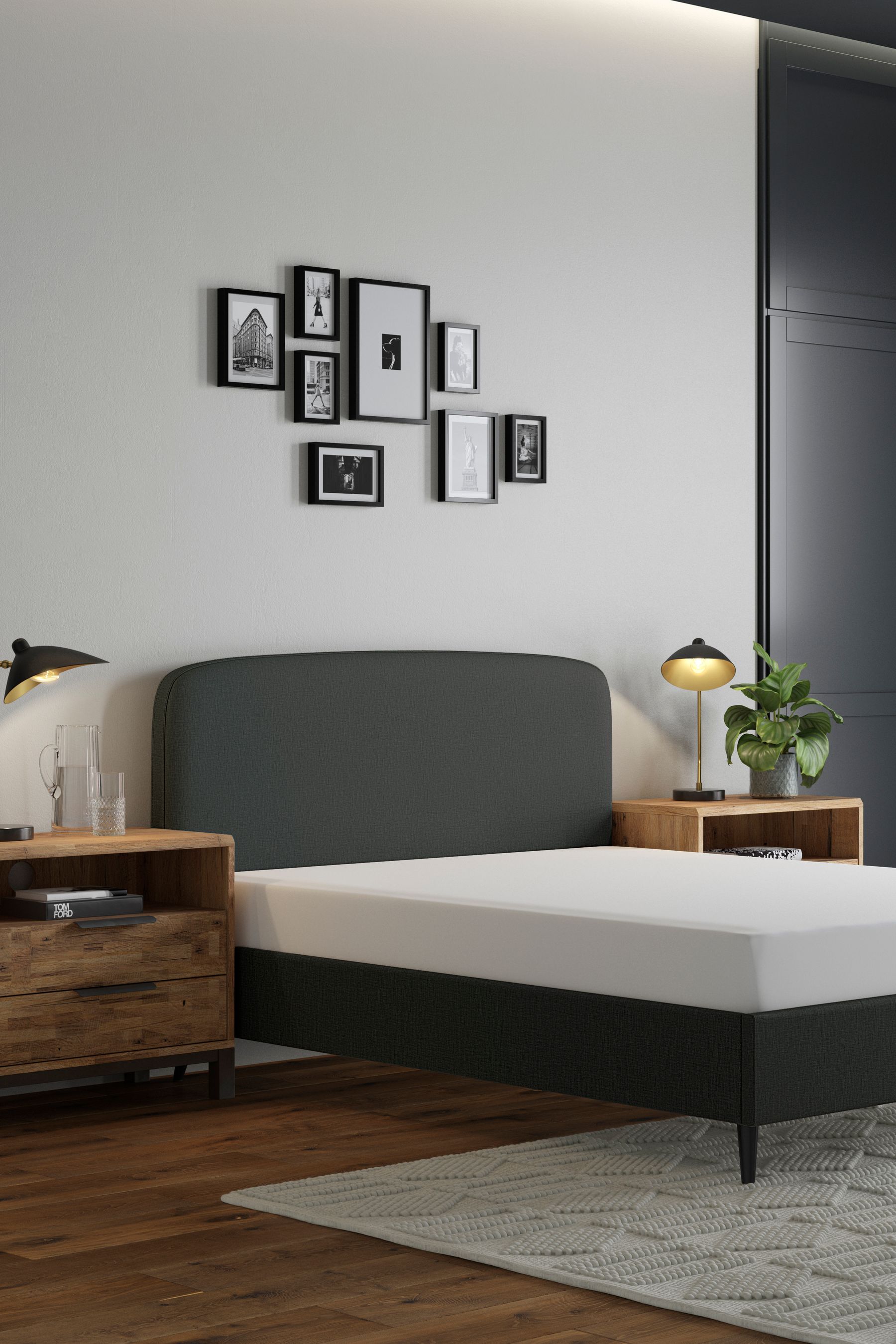 Charcoal upholstered bed shop frame