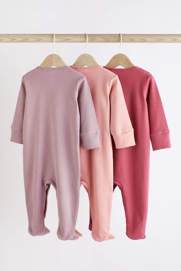 Pink 3 Pack Cotton Baby Sleepsuits (0-2yrs)