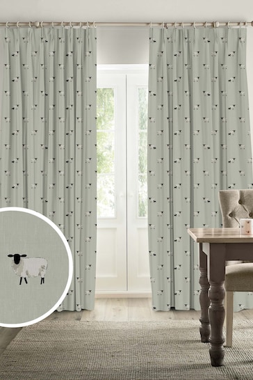 Sophie Allport Sage Green Sheep Made To Measure Curtains
