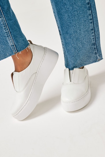 White Slip On Signature Forever Comfort® Leather Chunky Wedges Platform Trainers