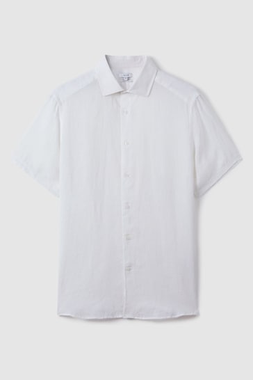 Reiss White Holiday Slim Fit Linen Button-Through Shirt