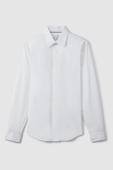 Reiss White Kiana Slim Fit Cotton Blend Shirt