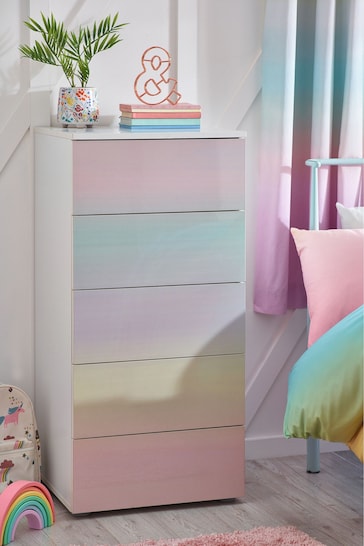 Multi Ombre Kids Gloss 5 Drawer Tall Chest Of Drawers
