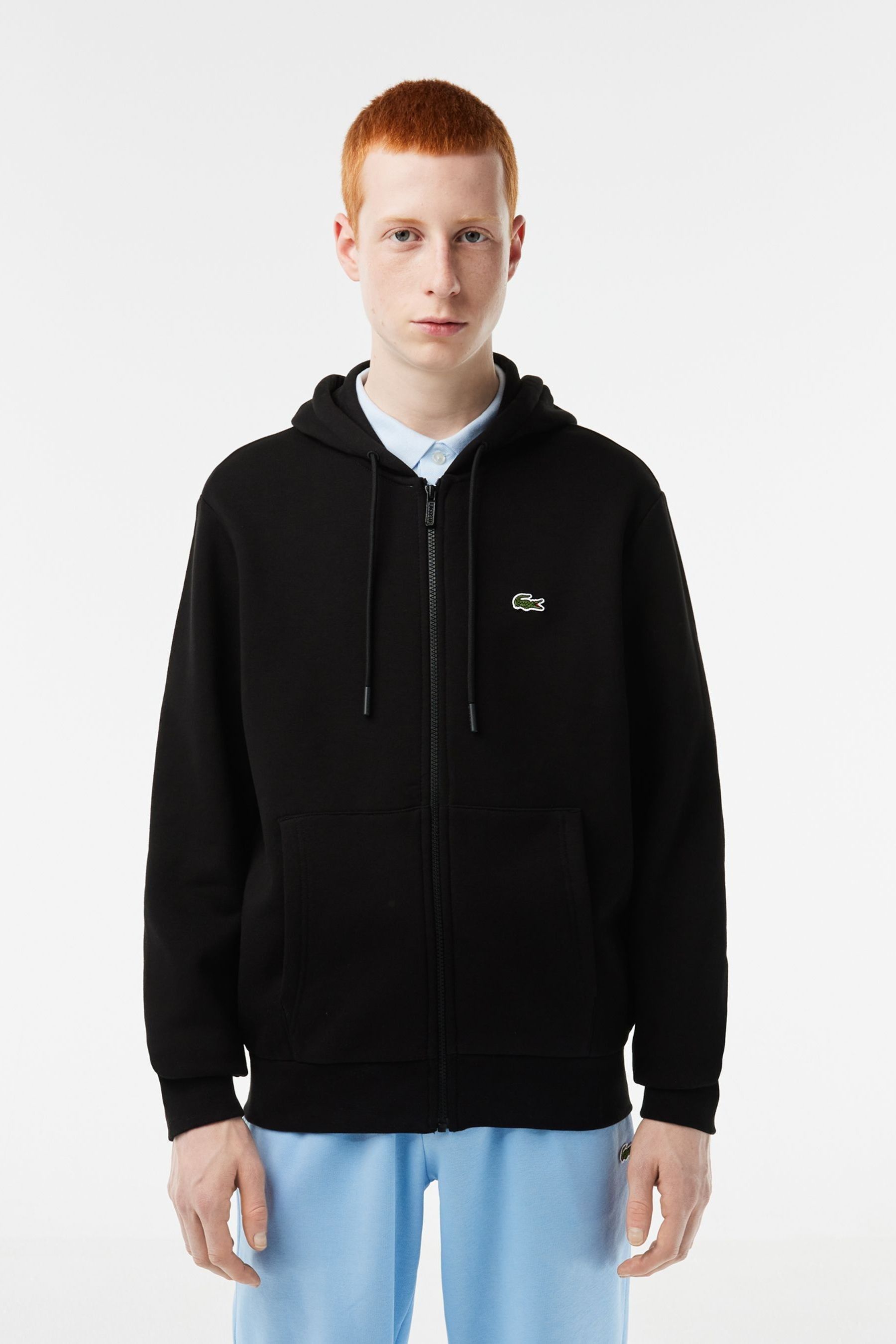 Lacoste colour block shop sleeve zip through hoodie
