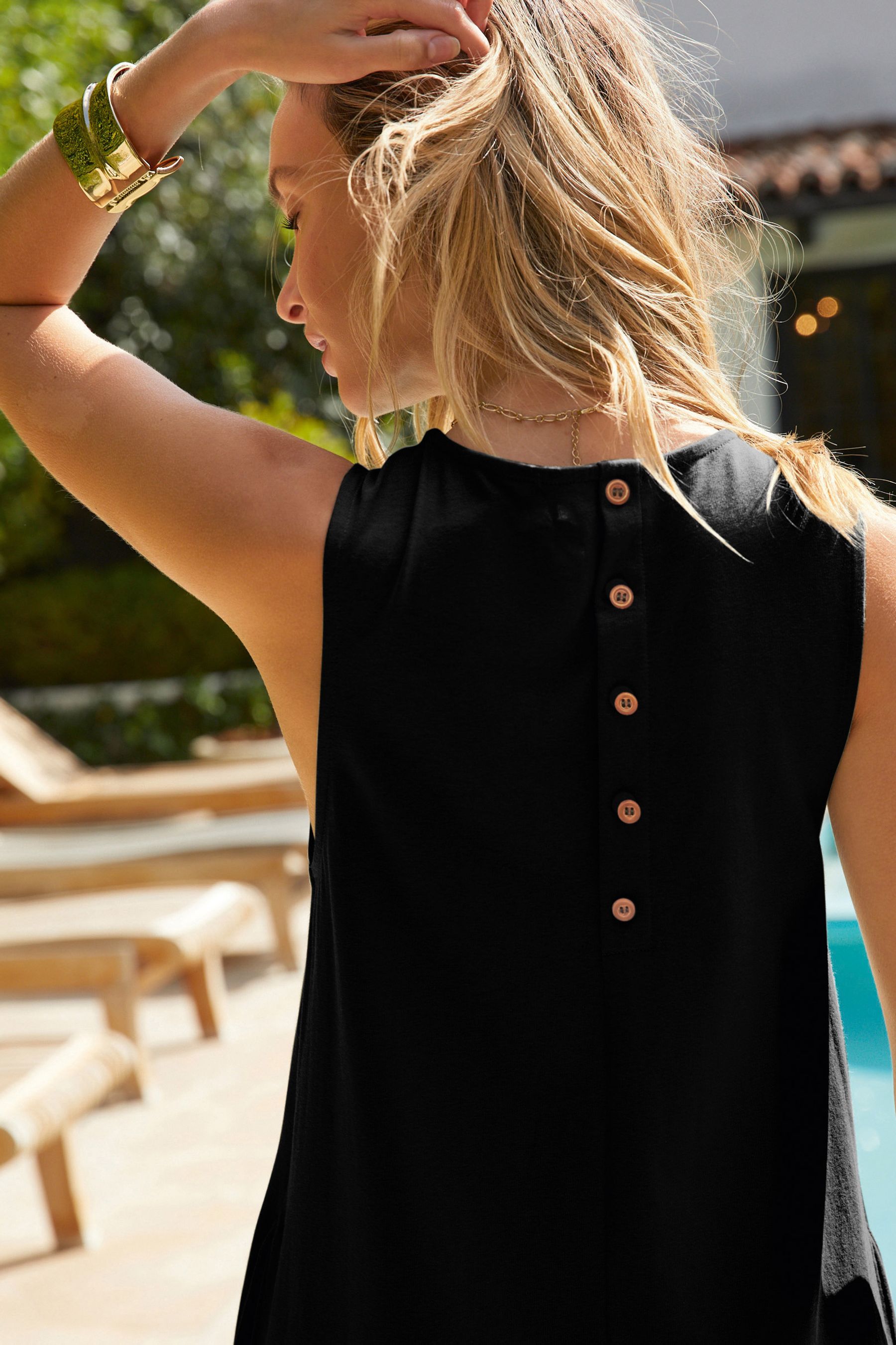 Buy Black Sleeveless Cotton Jersey Midi Summer Dress from the Next