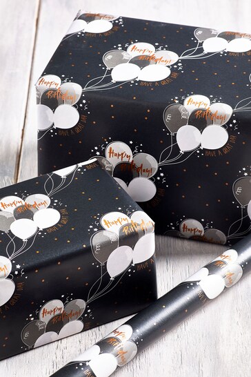 Grey Balloon Print 6M Gift Wrap