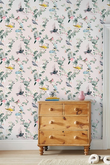 Joules Antique Creme Handford Garden Birds Wallpaper Sample Wallpaper