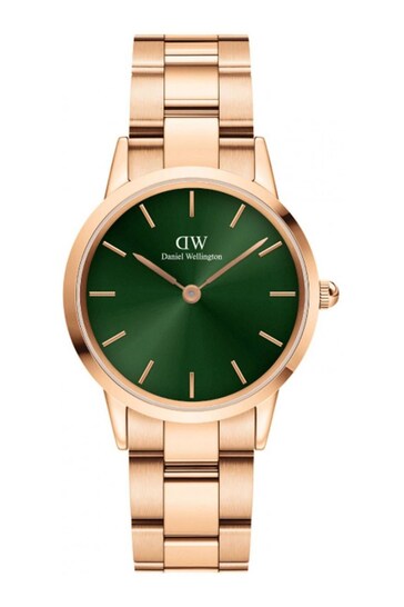 Daniel Wellington Ladies Gold Plated & Green Iconic Link Emerald Watch