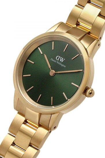 Daniel Wellington Ladies Gold Plated & Green Iconic Link Emerald Watch