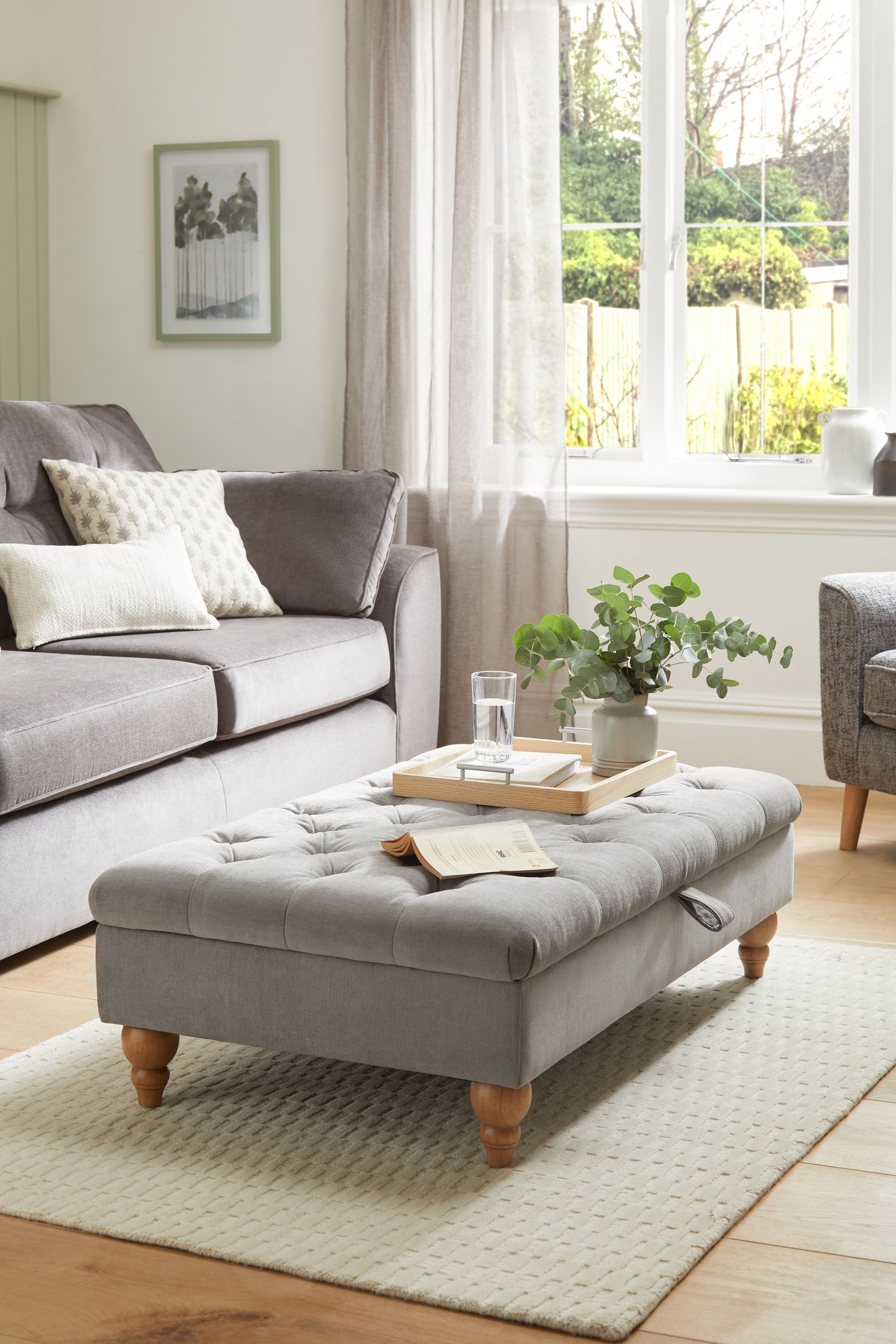 Grey buttoned new arrivals footstool