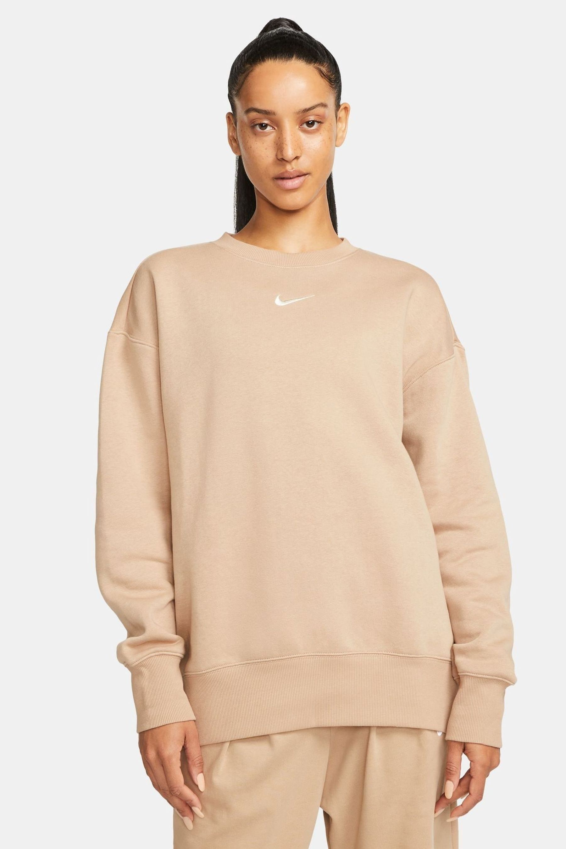 Nike Beige Oversized Mini Swoosh Sweatshirt