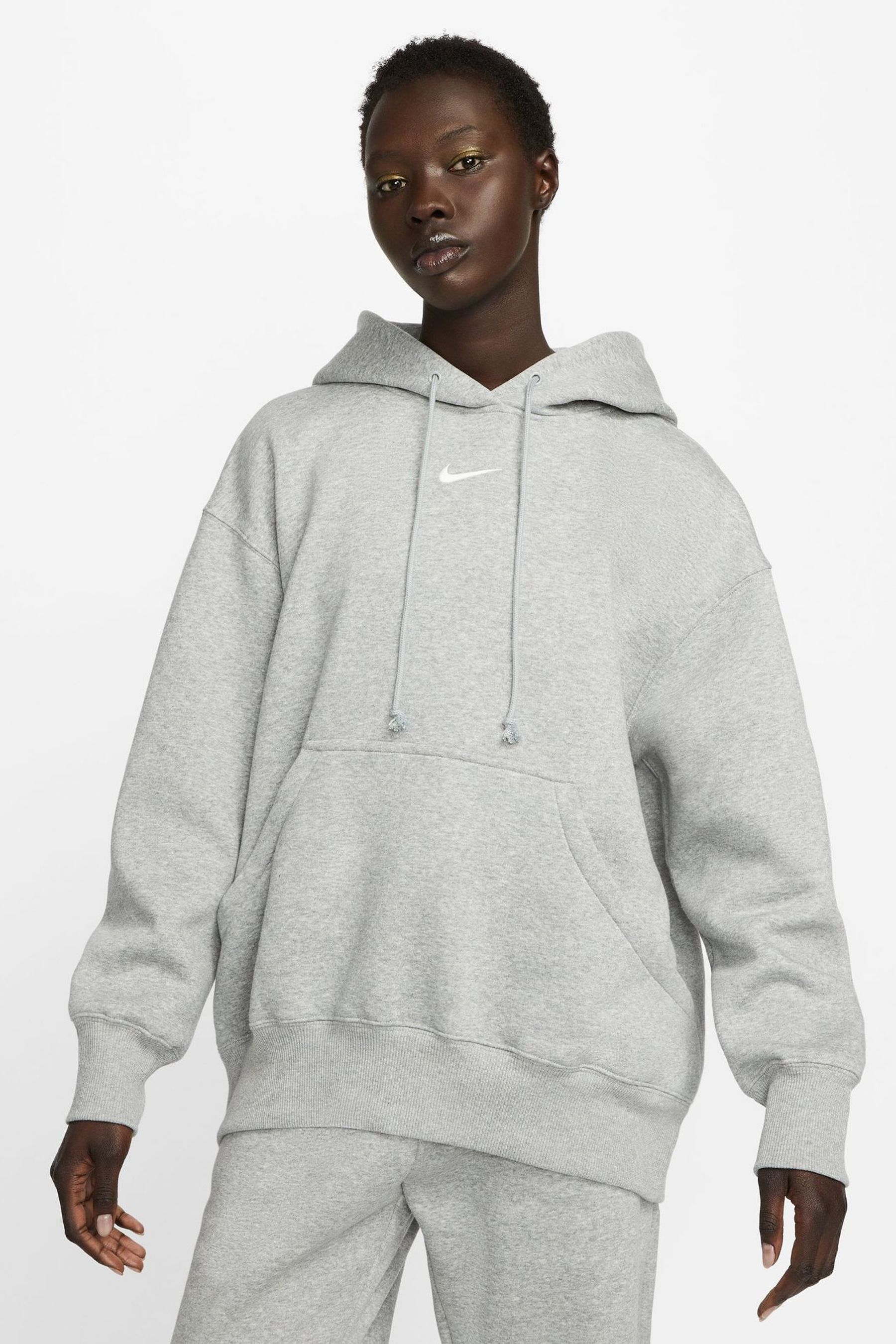 Nike Grey Oversized Mini Swoosh Hoodie