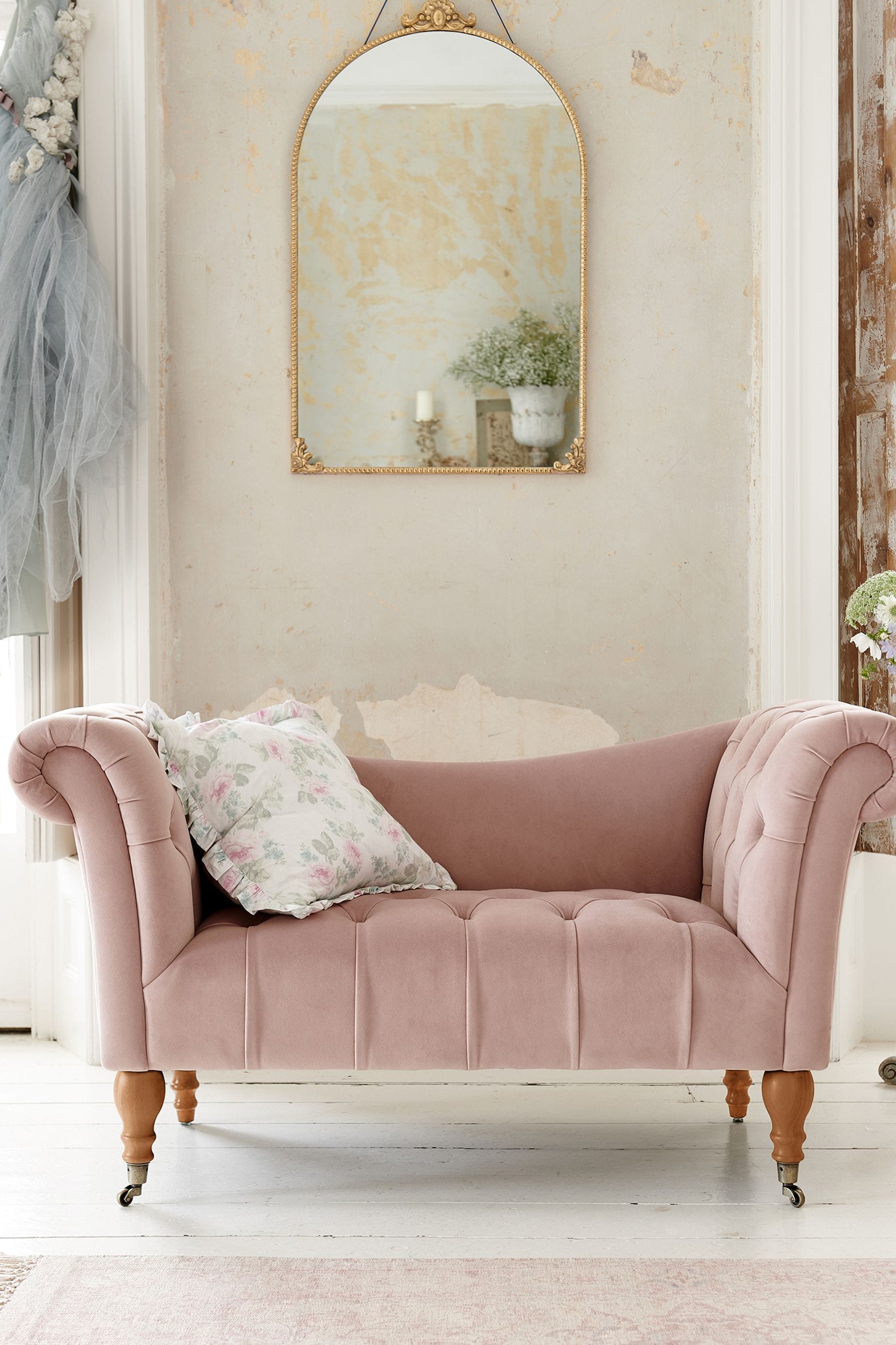 Blush velvet store loveseat