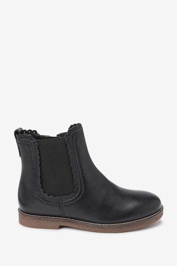 Black Leather Scallop Premium Chelsea Boots