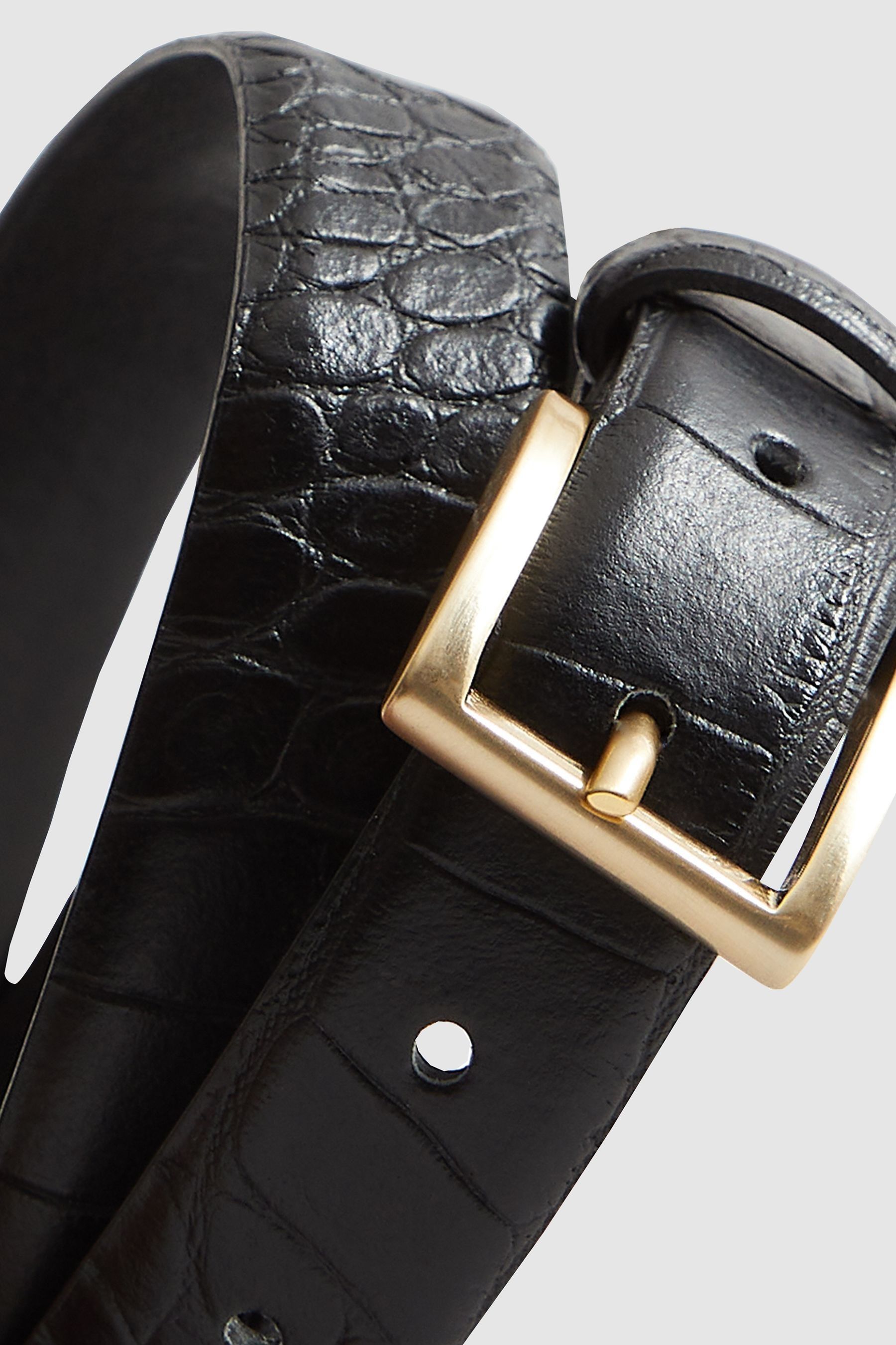 Buy Reiss Black Molly Leather Croc Embossed Belt from the Next UK