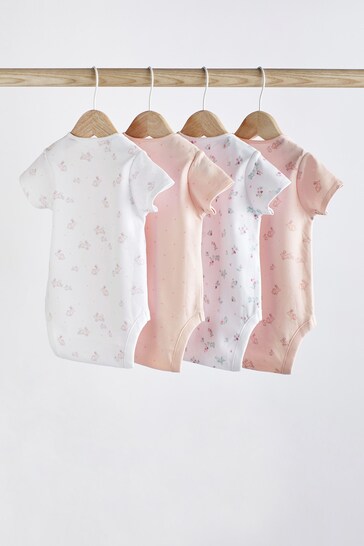 Pink/White Bunny 4 Pack Baby Short Sleeve Bodysuits