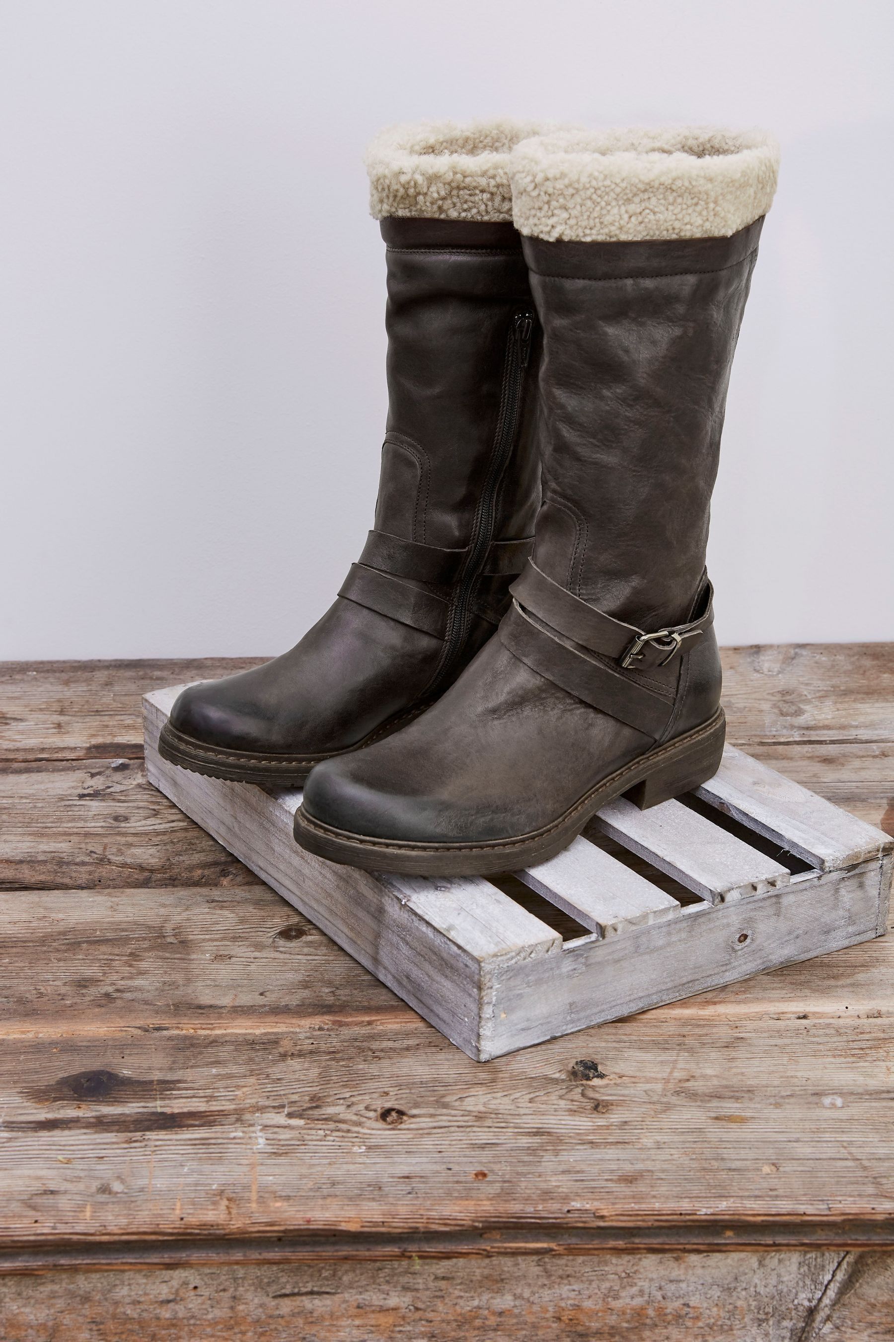 Buy Celtic Co. Brown Sheepskin Trim Cuff Long Boots from the