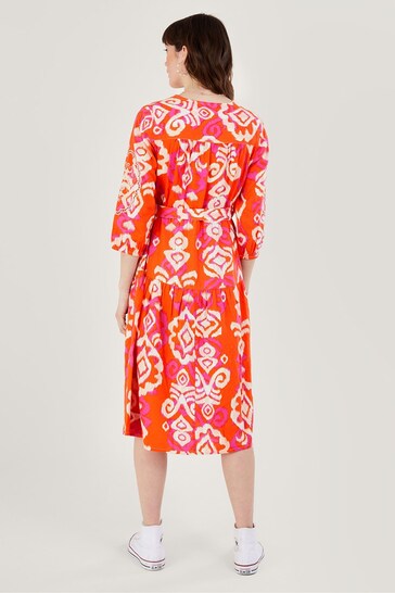 Monsoon Orange Aspen Wrap Dress in Linen Blend