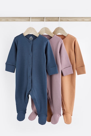 Navy/Grey/Orange Baby Cotton Sleepsuits 3 Pack (0-3yrs)