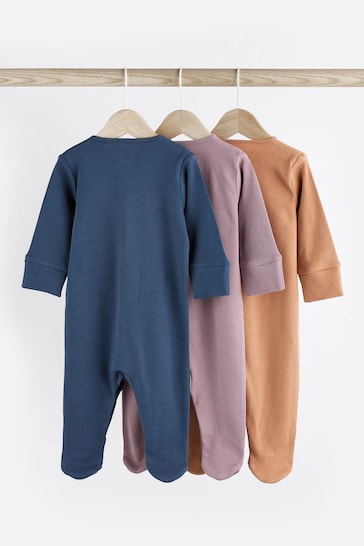 Navy/Grey/Orange Baby Cotton Sleepsuits 3 Pack (0-3yrs)