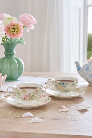 Shabby Chic by Rachel Ashwell® Multi Floral Fine China Set of 2 Teacup and Saucers Mugs