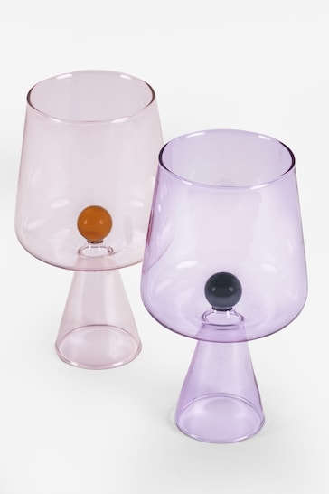 Novogratz Set of 2 Pink/Lilac Purple Ball Detail Wine Glasses
