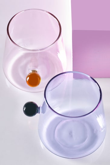 Novogratz Set of 2 Pink/Lilac Purple Contrast Ball Detail Tumbler Glasses