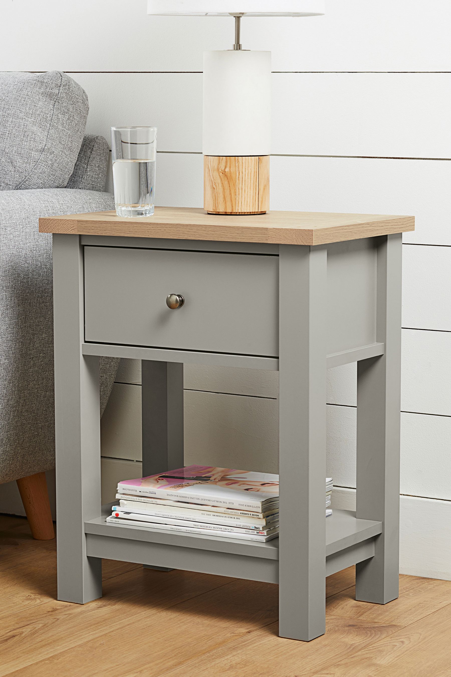 Dove Grey Malvern Oak Effect Storage Side Table