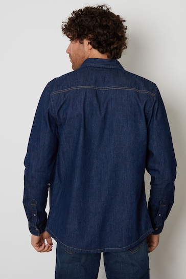 Threadbare Dark Blue Denim Long Sleeve Cotton Shirt