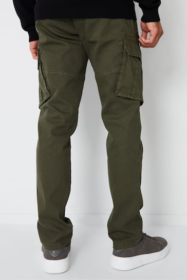 Threadbare Green Cotton Cargo Pocket Trousers With Stretch