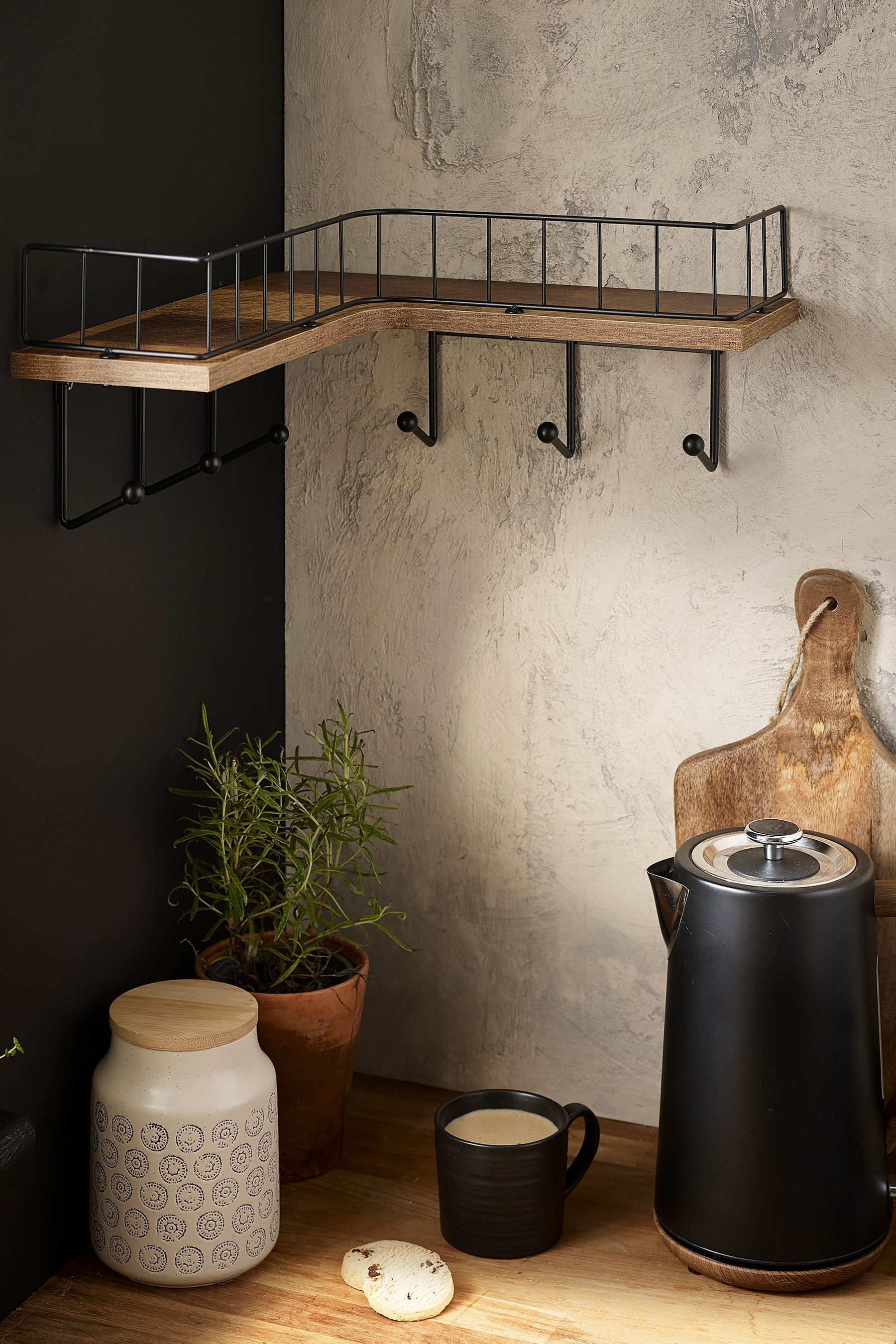 Wood Bronx Corner Shelf with Hooks