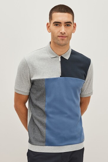 Mid Blue Vertical Block Jaws Polo Shirt
