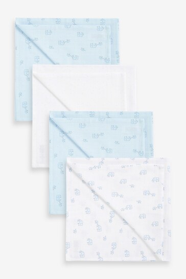 Blue Elephant Baby Muslin Squares 4 Pack