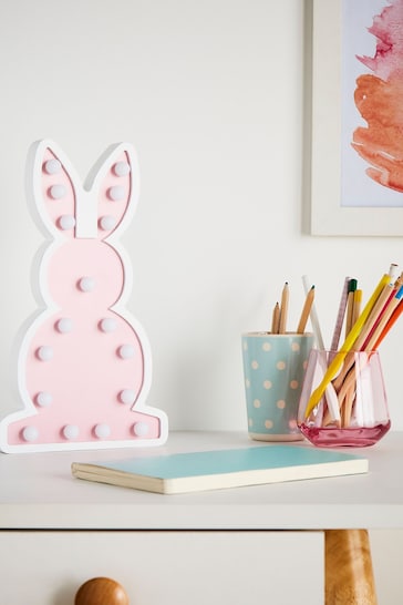 glow Pink Wooden Bunny Table Lamp