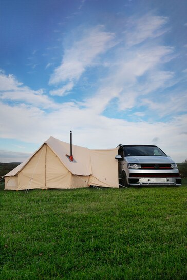 Glawning Cream Outdoor 2 Door 4m Campervan Awning Tent with Waterproof Matting
