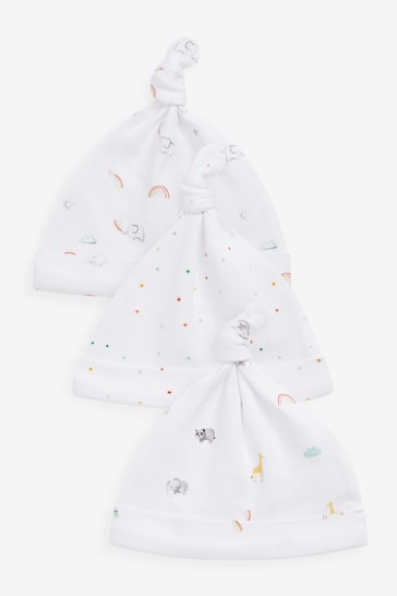 White Bright Rainbow Print Baby Tie Top Hats 3 Pack (0-12mths)