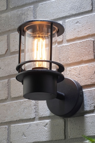 BHS Black Leonis Miners Style Wall Lantern Outdoor Light
