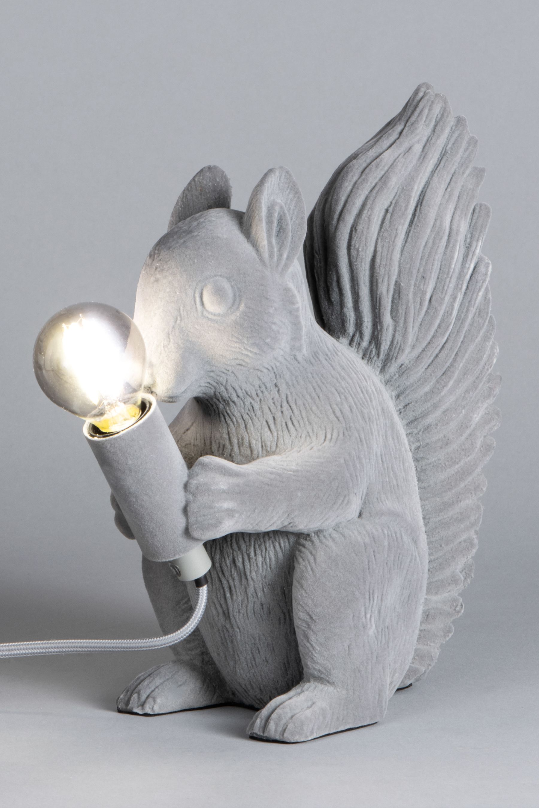 Buy BHS Grey Simon Flocked Squirrel Table Lamp from the Next UK